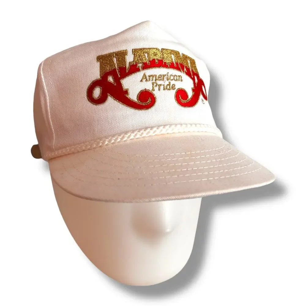 Vtg 80s ALABAMA Trucker Hat American Pride Strapback Cap White Red Gold Country